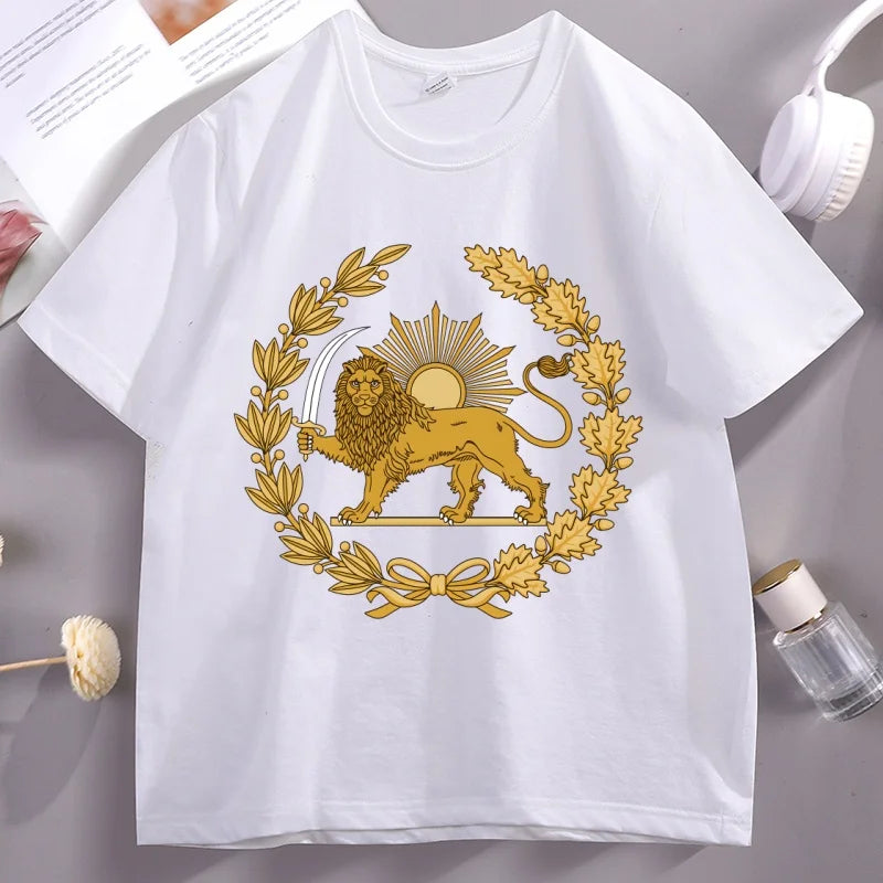 Iran T-Shirt Lion and Sun Persian Pride T Shirt Iran Map Unisex Iranian Apparel Cotton Funny T-Shirts O Neck Tee Shirt