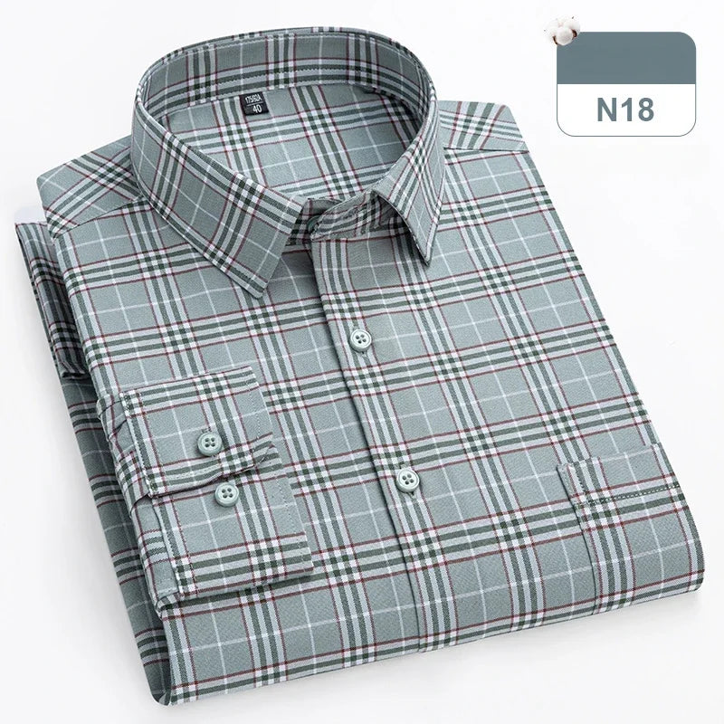 New in shirt plus size 14xl100%cotton long-sleeve shirts for men slim fit formal plain shirt soft plaid striped business clothes