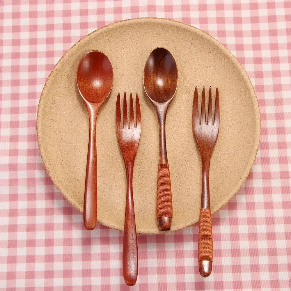 Dinner Kit Wooden Kitchen Supplies Soups Cereal Rice Dinnerware Sets Tableware Spoon Fork