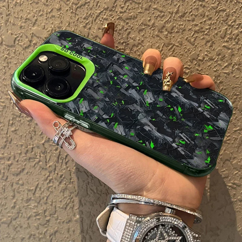 Imitation Forged Carbon Fiber Plating Case for iPhone 11 12 13 14 15 16 Pro Max XS X XR 8 7 PlusShockproof Matte Hard Cover