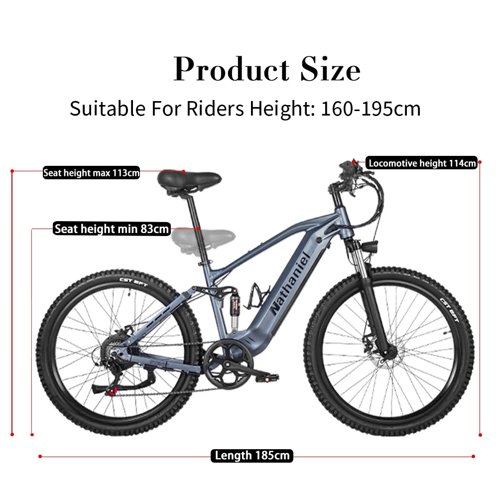 Nathaniel SYR03 E-Bike,1000W 48V 20Ah Lithium battery,27.5” off-road electric assisted bicycle,45Km/h,City Commuter Vehicle bike