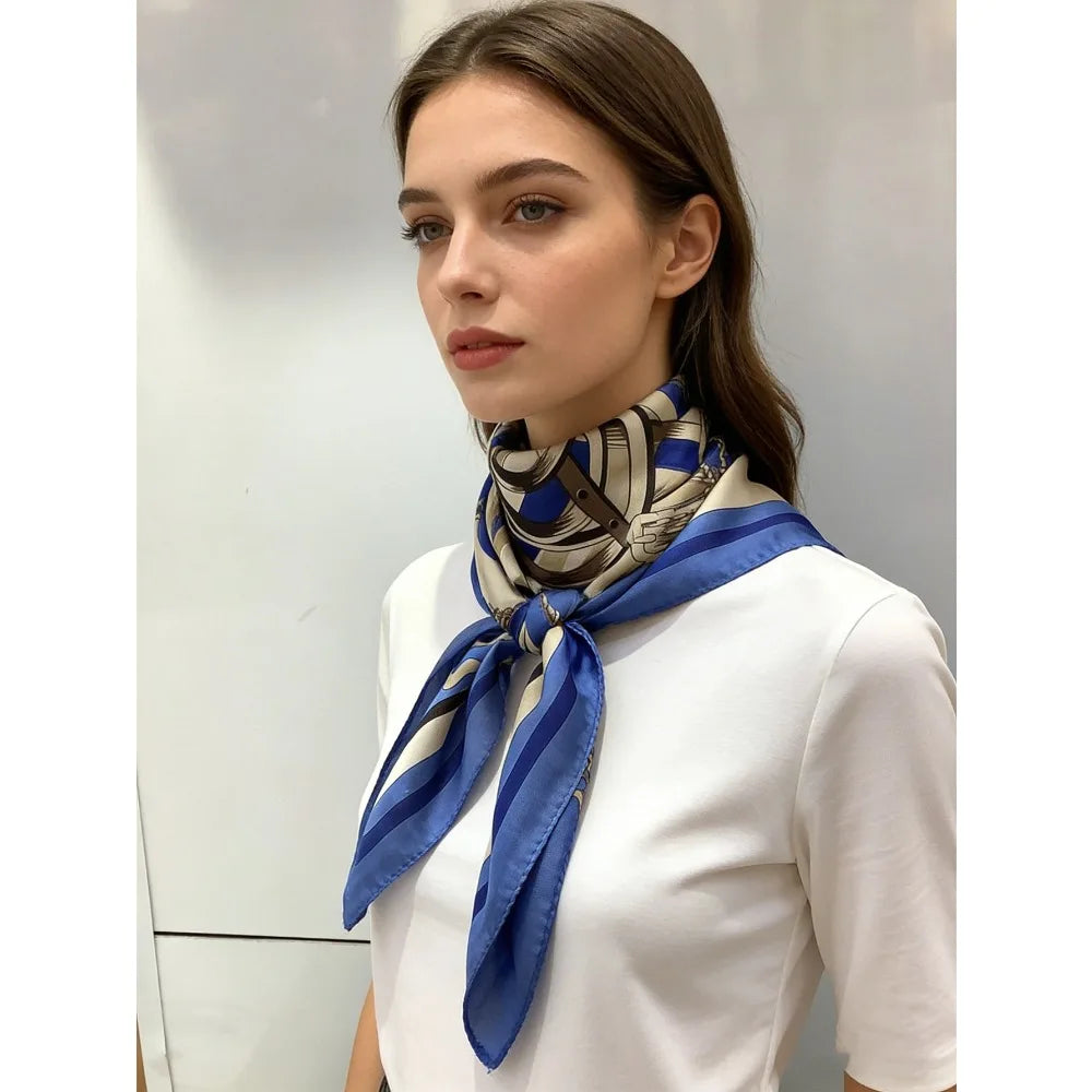 A new simple and elegant skin-friendly scarf, retro equestrian harness, classic soft silk scarf, portable sunscreen,