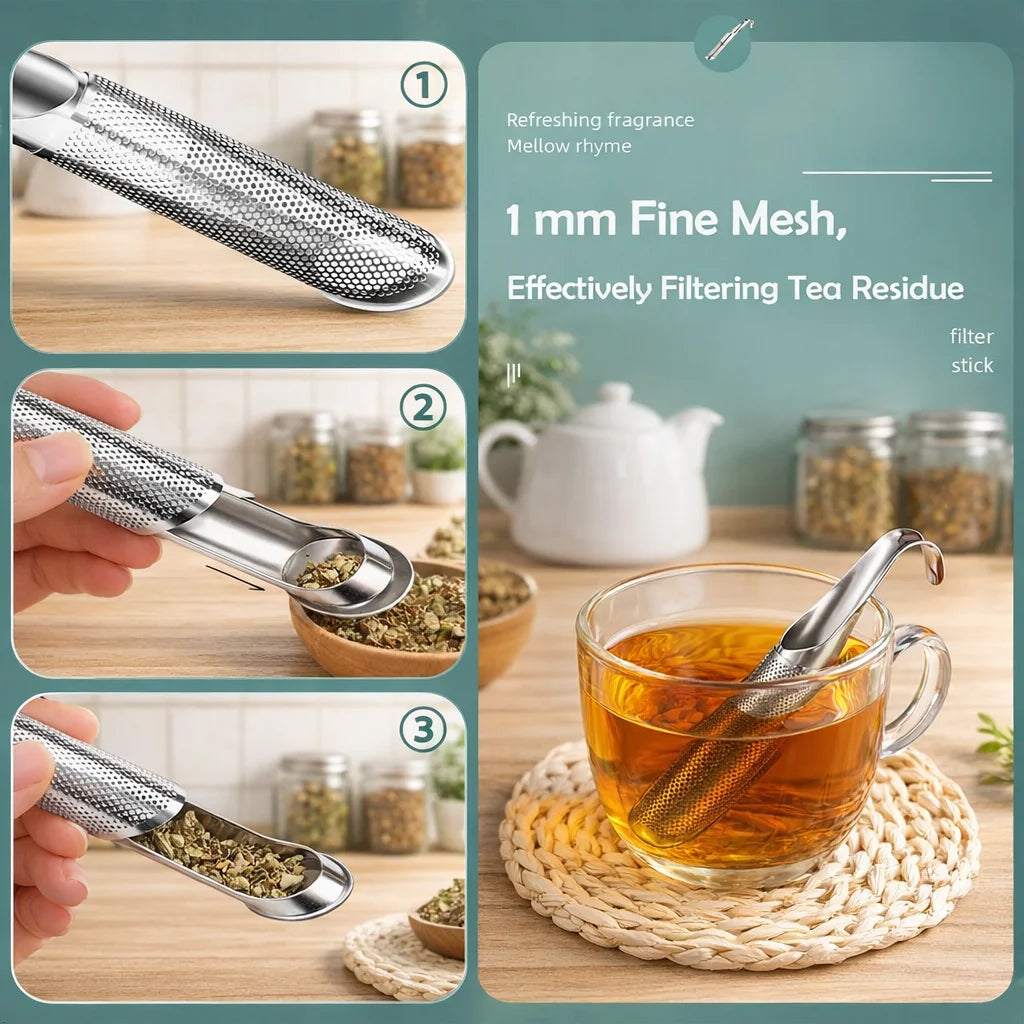 Portable Stainless Steel Tea Maker Brewer with Long Handle Tea Spoon Filter Creative Piping Design for Home Use