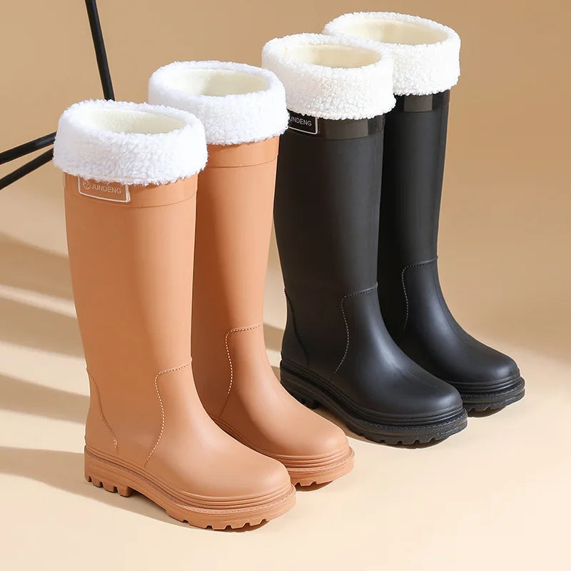 High-Tube Women's Rain Boots Fashionable Korean Style Waterproof Non-Slip Winter Snow Boots Outdoor Wear Cross-Border Popular - Free Item Weekend (50% off).
