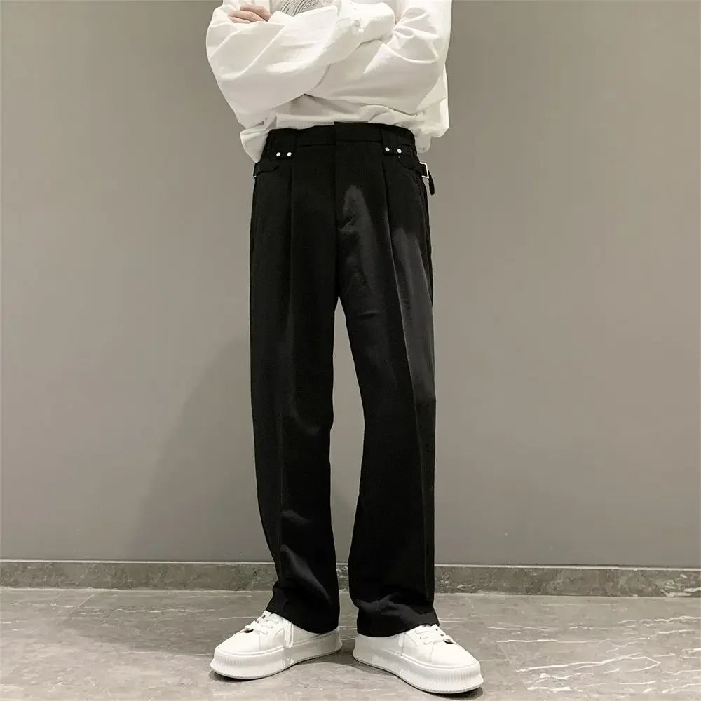 Fluid Khaki Trousers for Men Draped Wide Leg Man Suits Pants Formal High Quality Work Wear Tailoring Slacks Thin Casual Fashion