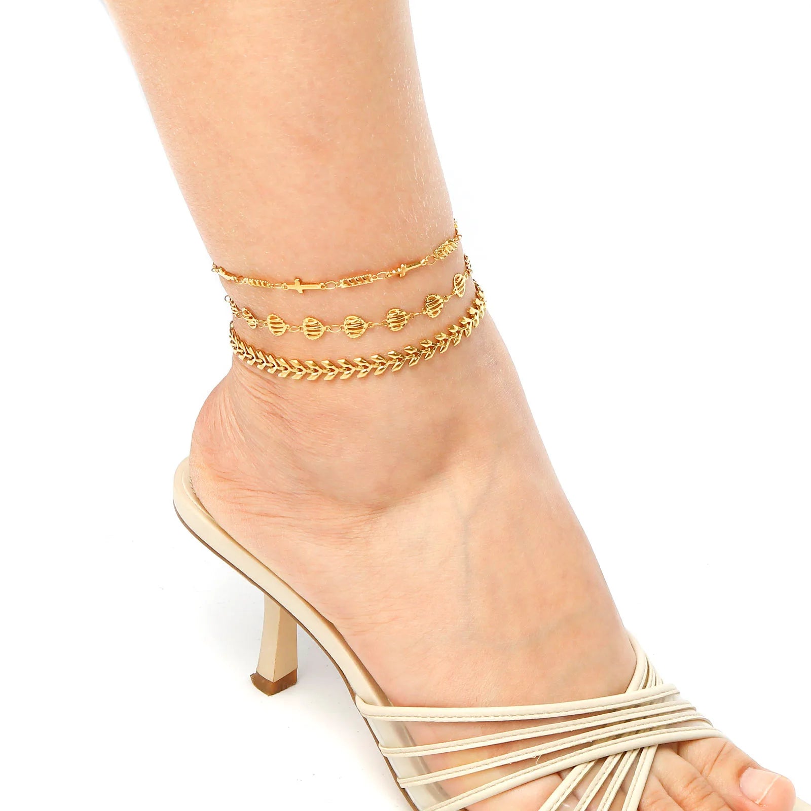 DoreenBeads Stainless Steel Anklet Gold Color For Women Beach Foot Leg Chain Ankle Bracelets Jewelry Gift 22.5cm-23.5cm, 1 Piece
