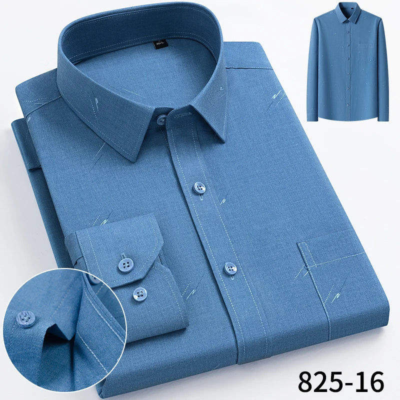 Fashion Casual Solid Strip Casual Shirts For Men Dress Shirts Long Sleeve Shirts Classic Bamboo Fabric Male Social Office Shirts