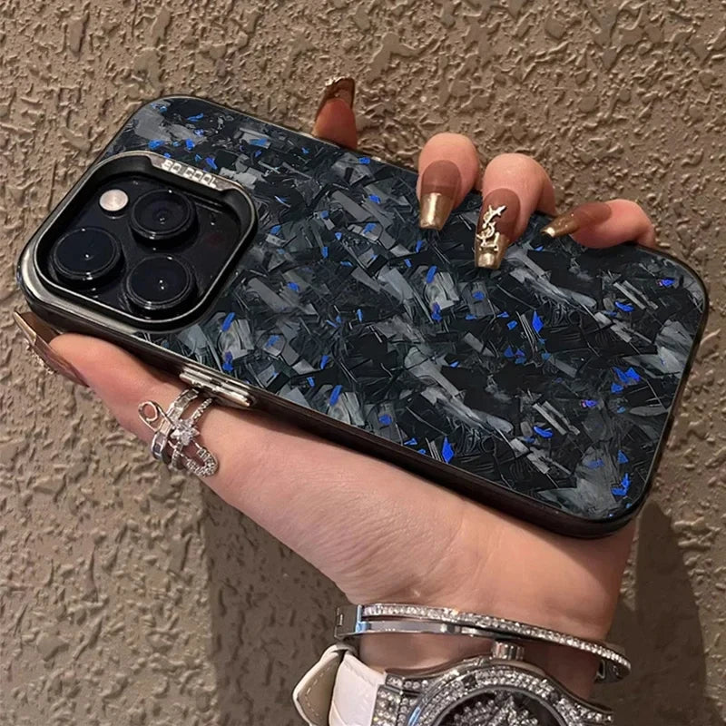 Imitation Forged Carbon Fiber Plating Case for iPhone 11 12 13 14 15 16 Pro Max XS X XR 8 7 PlusShockproof Matte Hard Cover