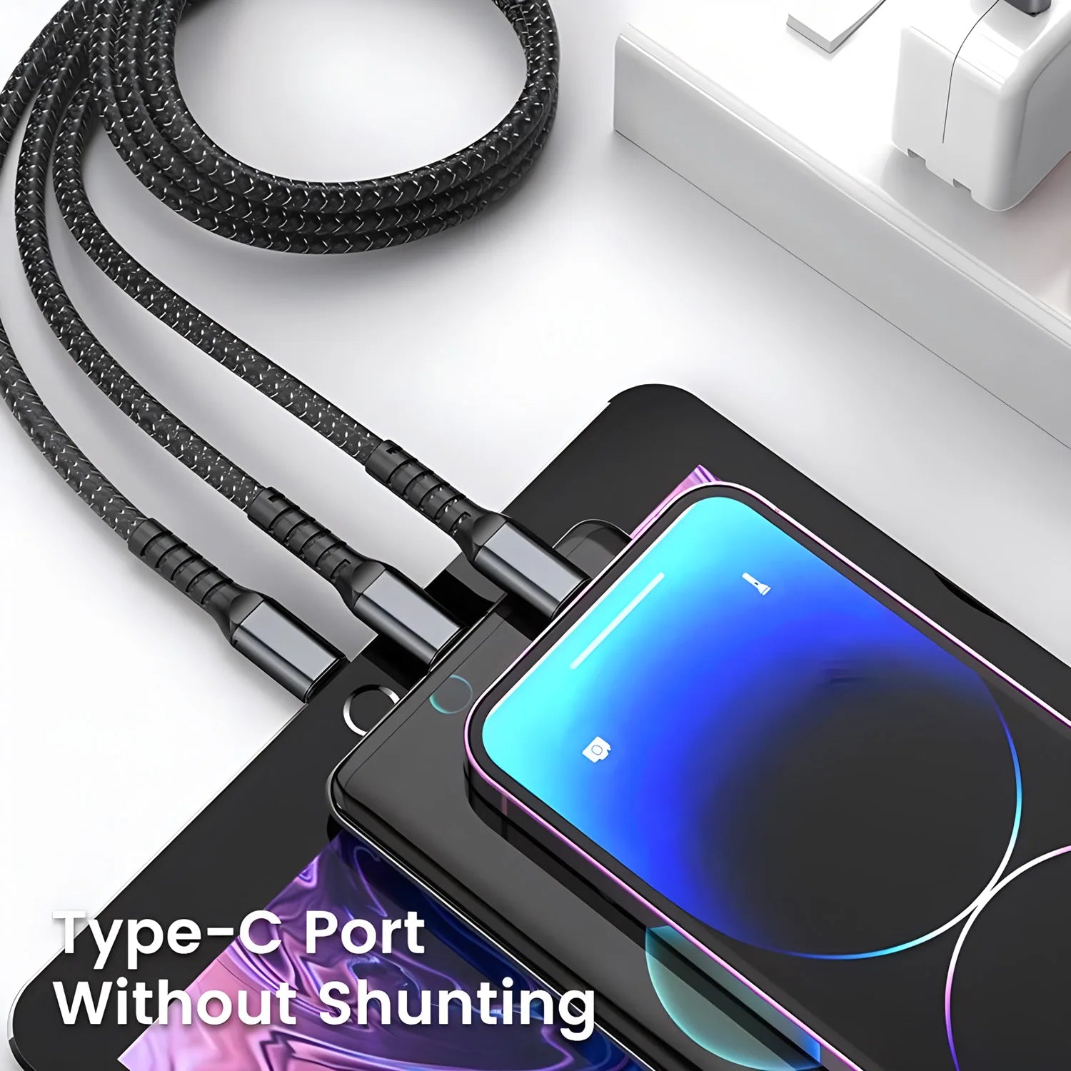 100W Fast Charging Cable Multi Charger Cable Nylon Braided Multiple USB Universal 3 in 1 Charging Cord Adapter with Type-C Micro - Free Item.
