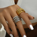Foxanry Non-fading Gold Color Engagement Rings for Women Couples New Fashion Simple Multilayer Geometric Birthday Party Jewelry