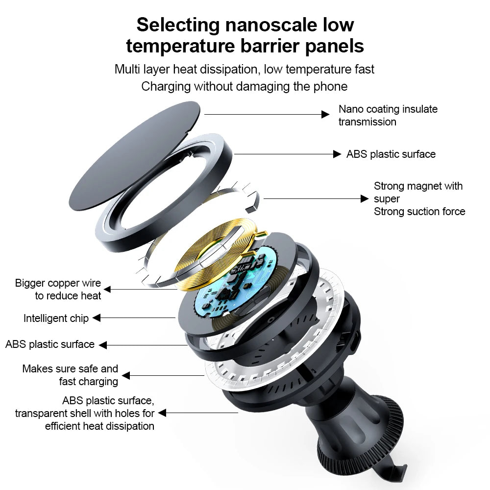Magnetic Car Wireless Charger. Super Strong Magnetic Adsorption.Small Size And Portable.Fast charging.Blue Light/Scrolling Light