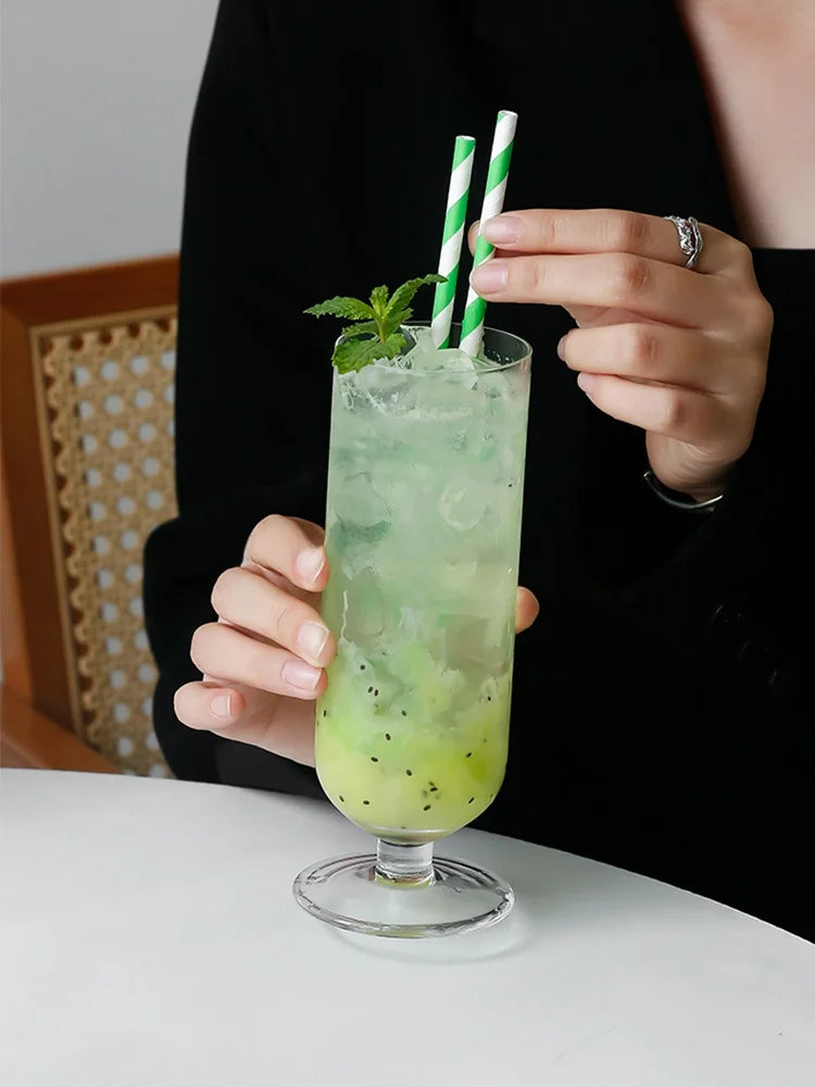 Crystal Cocktail Cup Lightweight Simple Straight Sided Long Drink Glass High Footed Juice Cup Bubble Water Cup Nordic Style G...