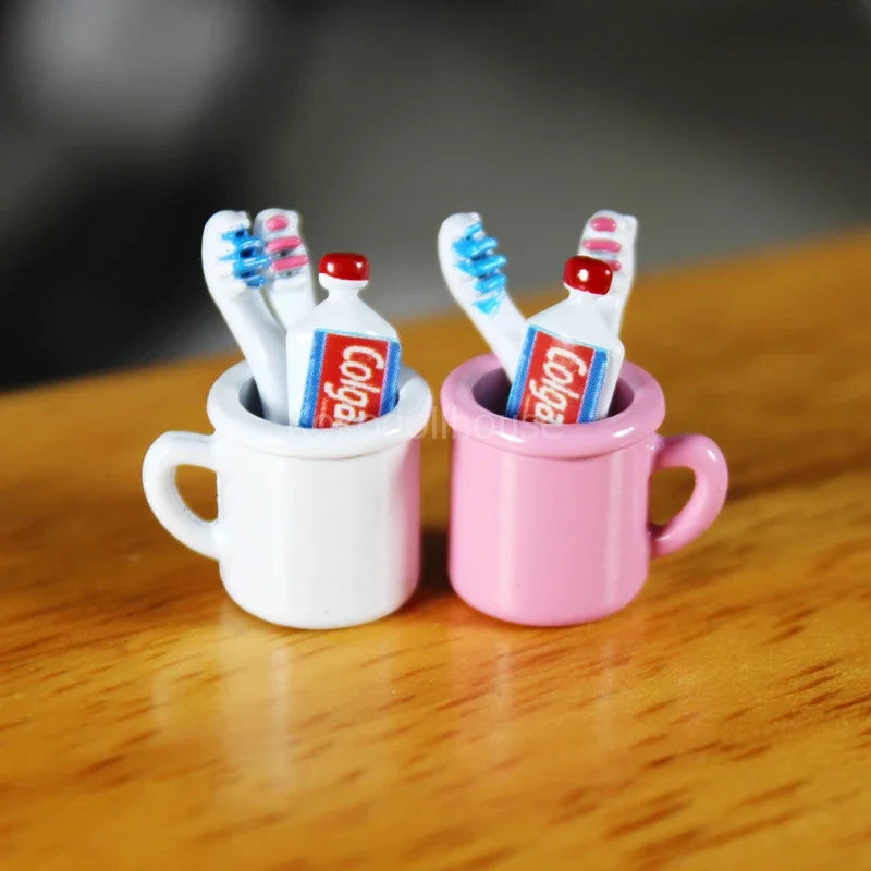 1/12 dollhouse miniature mini cup toothpaste toothbrush for ob11 blyth bjd pullip doll house furniture accessories toy - Free Item