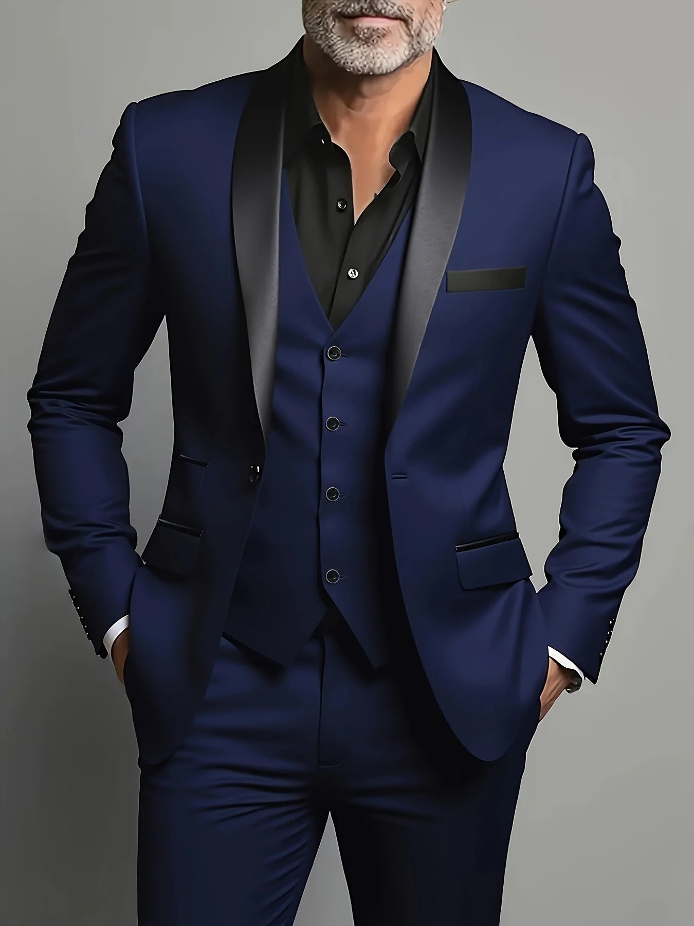Men's three-piece suit, wedding outfit, suit and pants with vest, formal attire for important occasions.