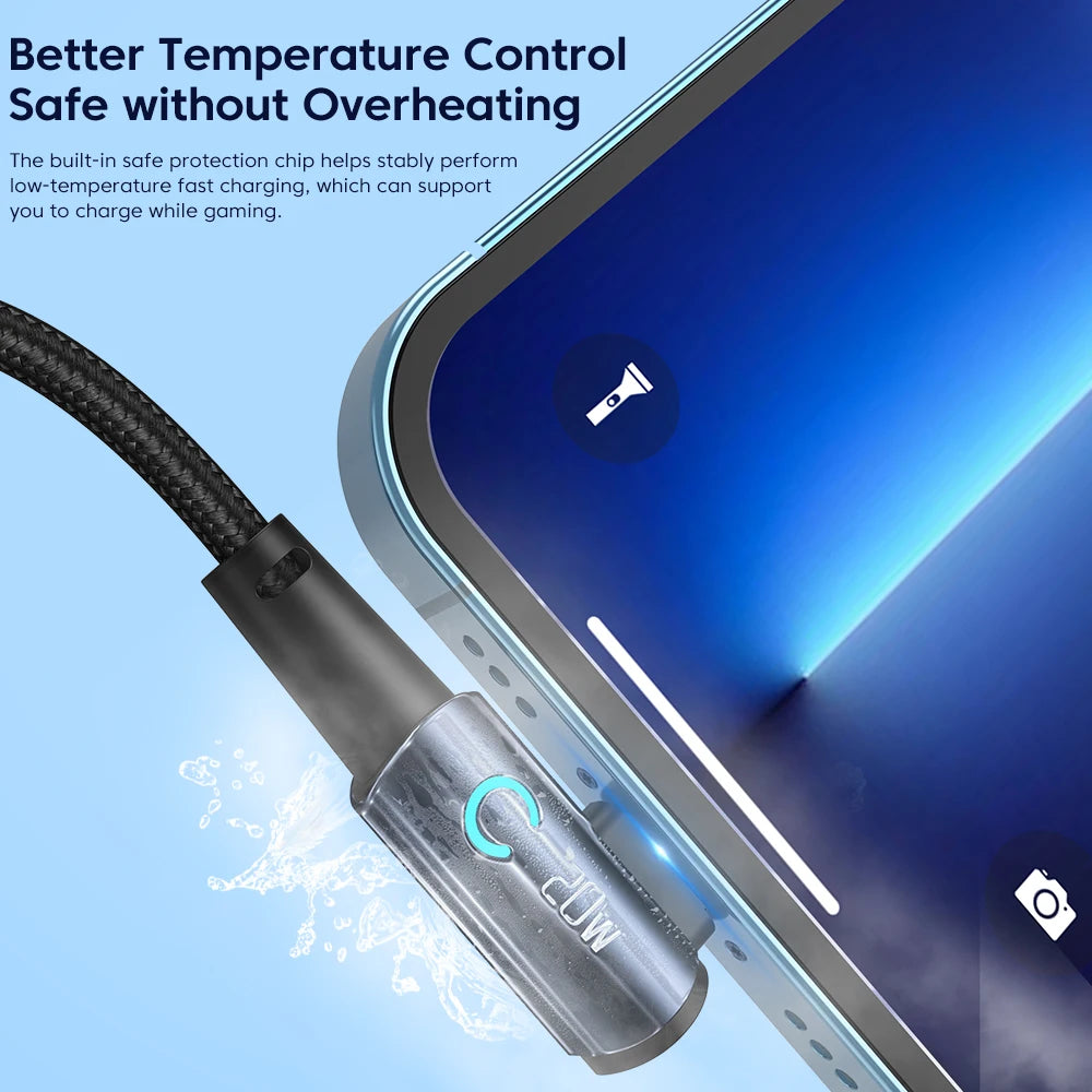Toocki PD 20W USB Cable 90 Degree Elbow Data Cable Fast Charging For iPhone 14 13 12 11 Pro Max LED Indicator Phone Charge Cord
