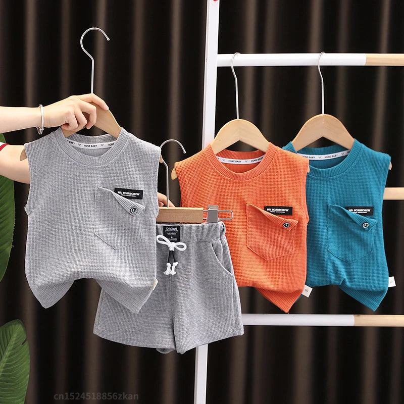 Cotton Soft baby Boys' and Girls' Clothing sets Casual Fashion kids Short Sleevesuits Summer Wear