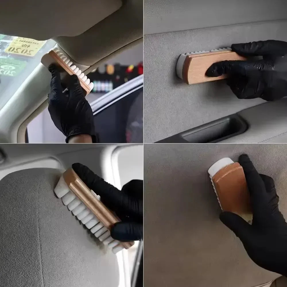 Car Interior Cleaning Brush Wooden Rubber Stain Removal Leather Buckskin Suede Fabric Beauty Care Detail Brush Car Clean Toosl