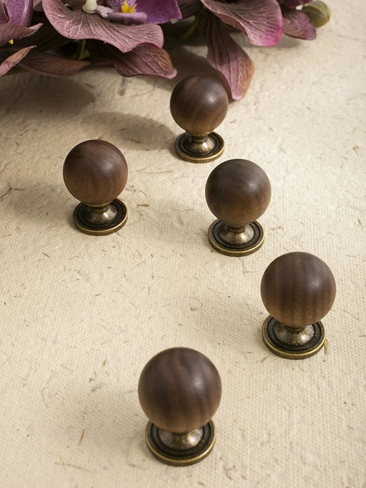 The Furniture Is Made Of Antique Walnut Wood With Solid Brass Small Handles Wardrobe Handles Kitchen Drawers Single-Hole Knobs