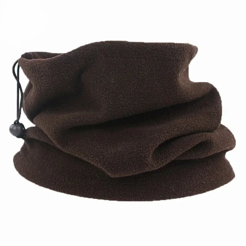 Unisex Faux Fleece Drawstring Scarf Solid Color Winter Outdoor Neck Warmer Adjustable Windproof Scarf Men Fashion Snood Scarves