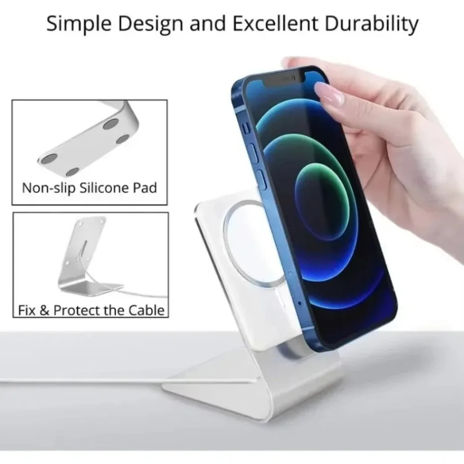 Desktop Mobile Phone Stand Aluminum Alloy Desk Holder For Magsafe Charger iPhone 16/15/14/13/12 Pro Max(NO Charger Included)