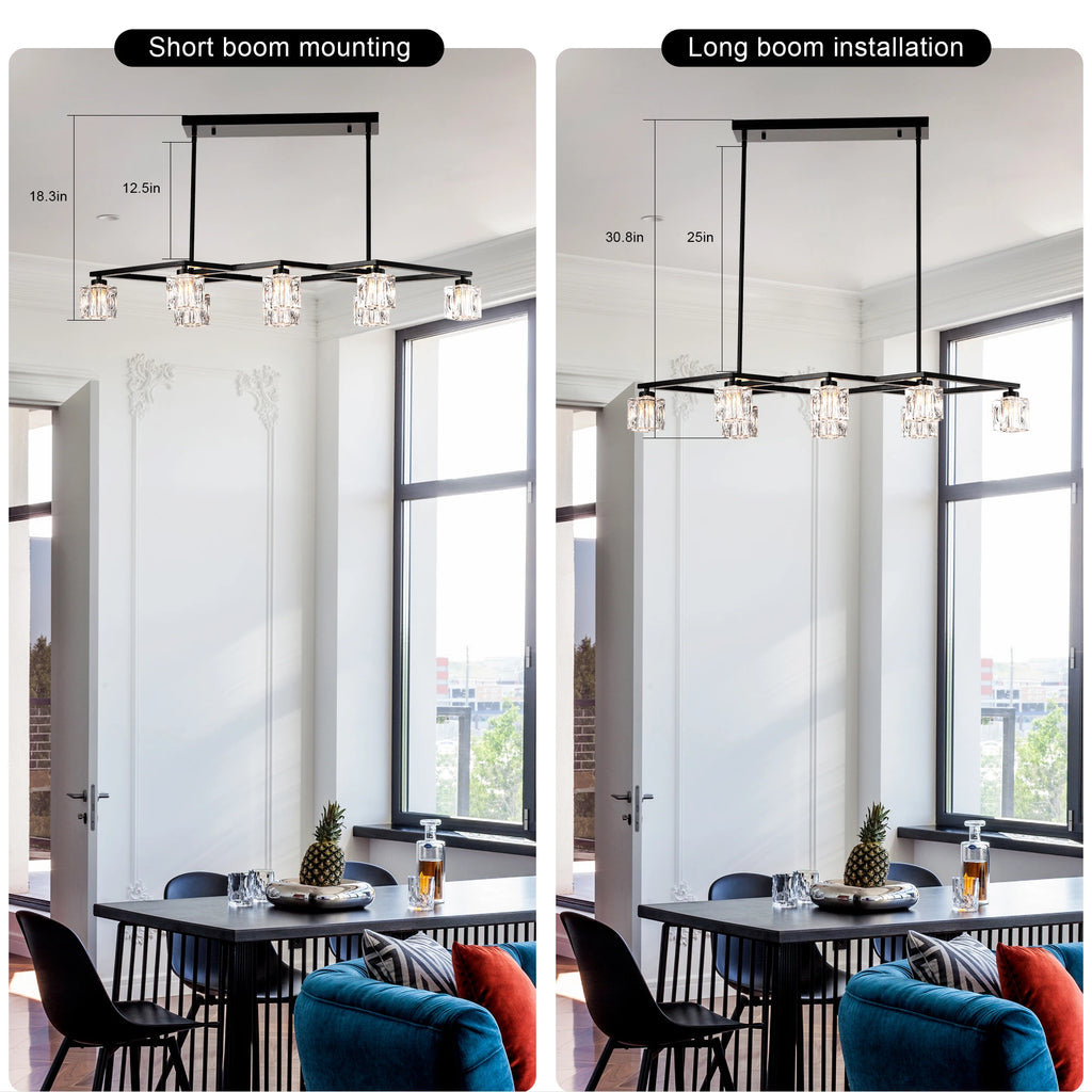 39 inch modern minimalist crystal chandelier black metal light stand adjustable height for living room kitchen porch