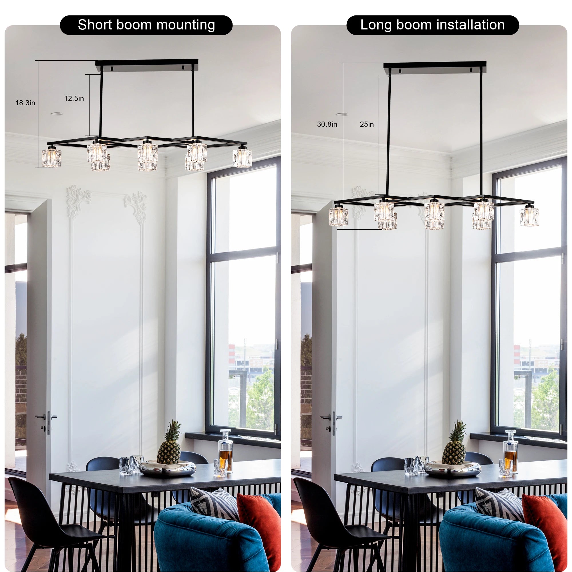 39 inch modern minimalist crystal chandelier black metal light stand adjustable height for living room kitchen porch