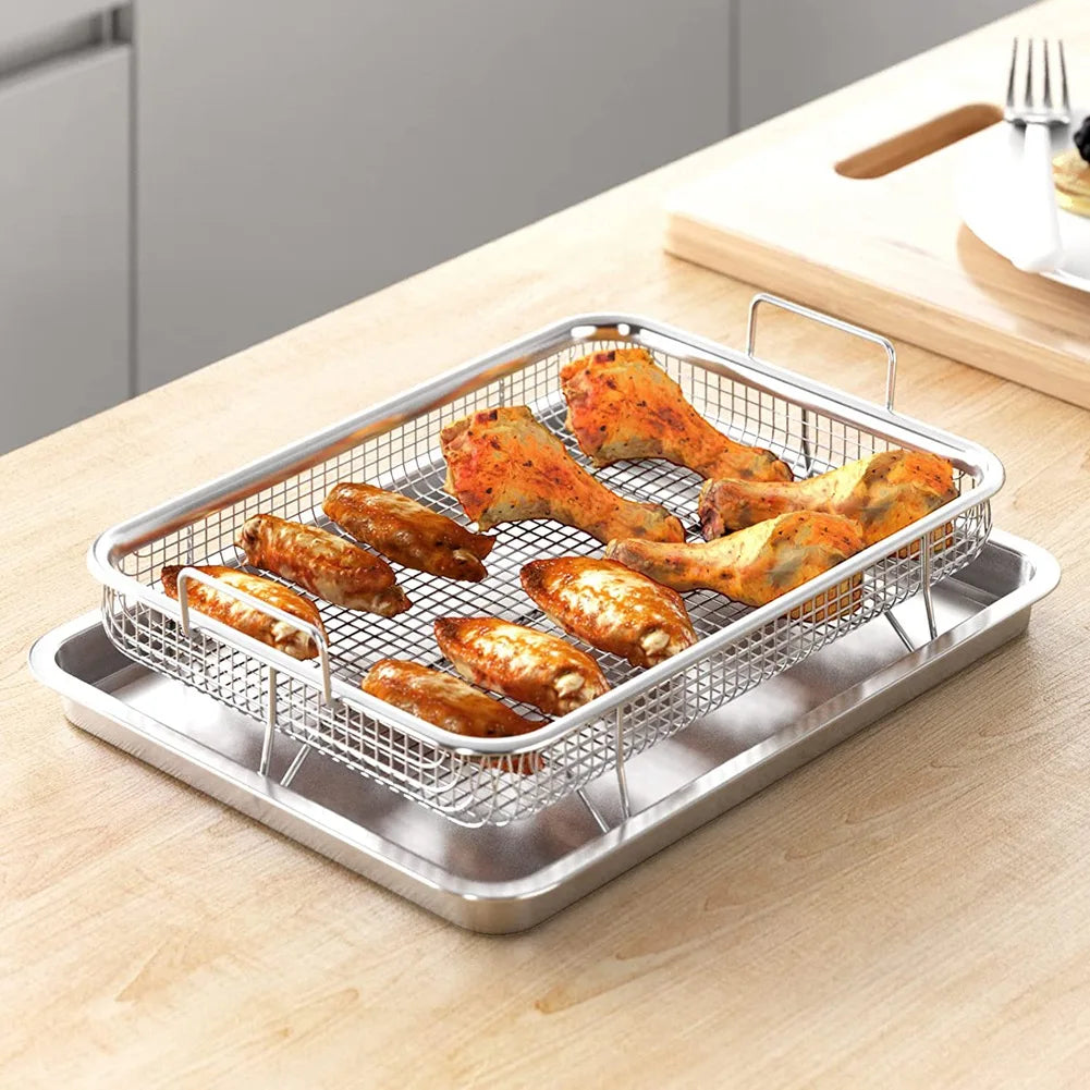 Air Fryer Basket for Oven,Stainless Steel Crisper Tray and Pan, Deluxe Air Fry in Your Oven, 2-Piece Set, for the Grill
