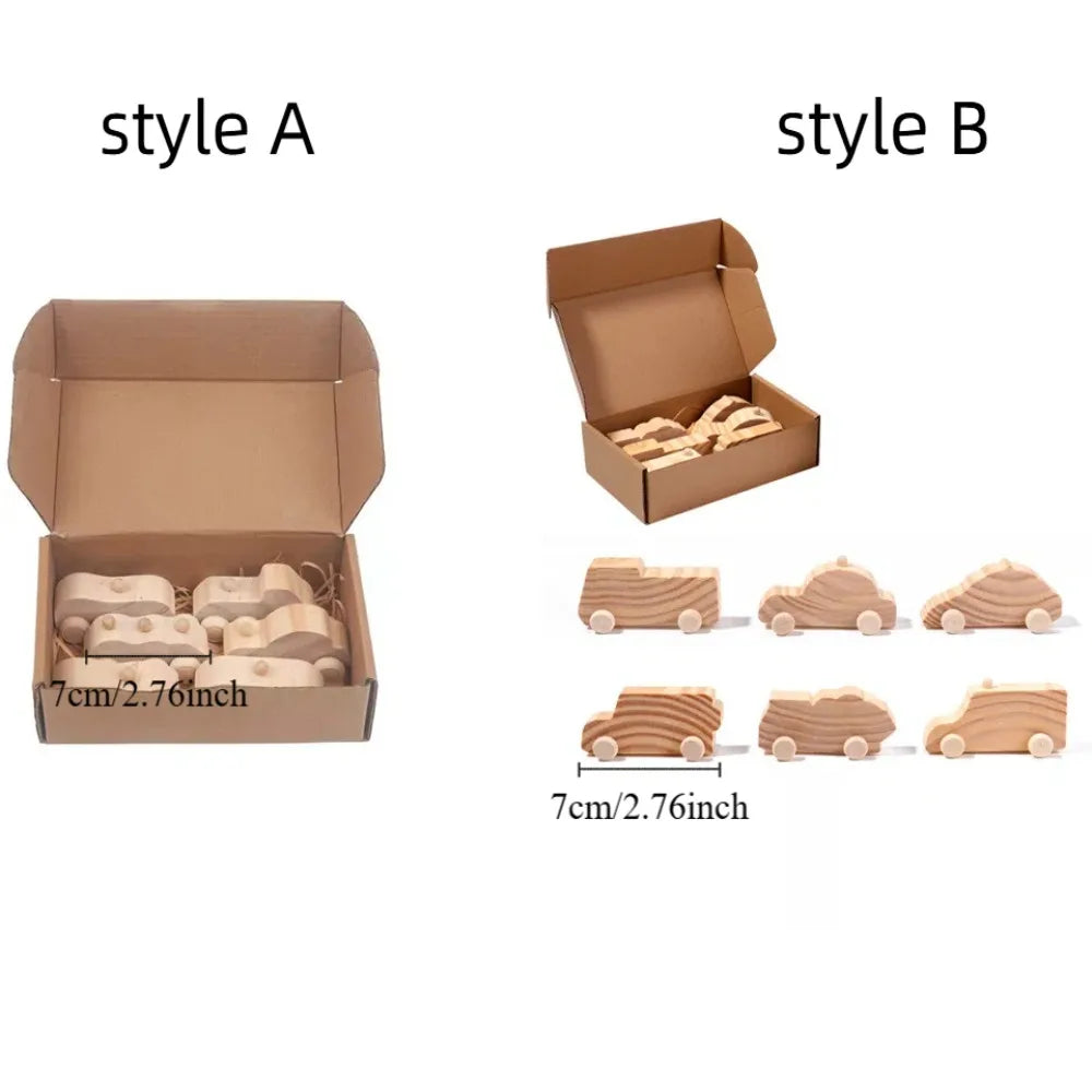 6PCS/SET Wooden Material DIY Painting Cars Hand-crafted Educational Hand-made Toys Lightweight Painting Surface Graffiti Car