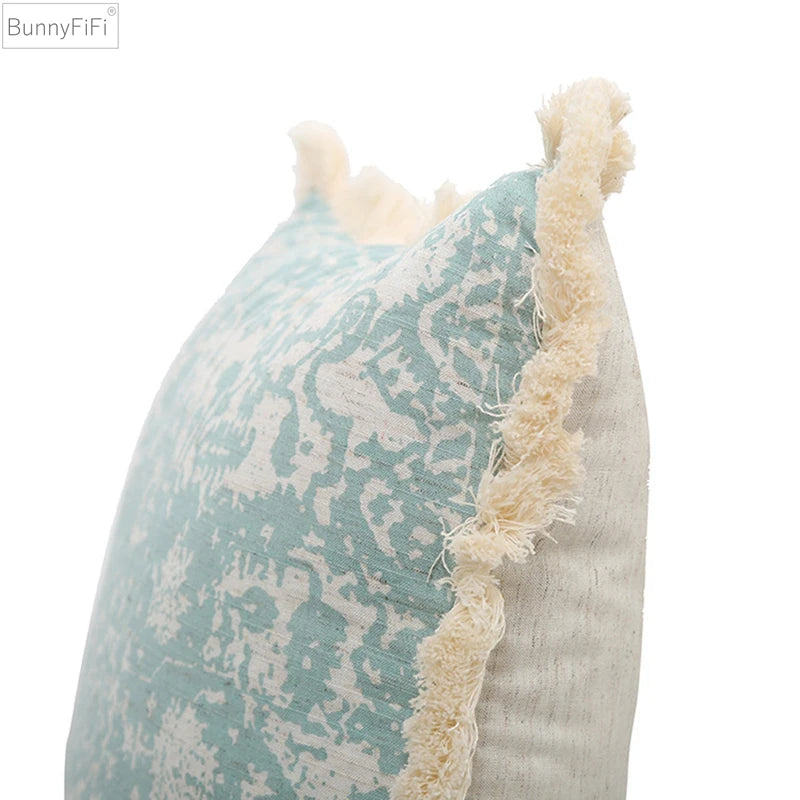Green Cotton Linen With Cushion Cover 45x45cm/30x50cm Vintage Pillow Cover Tassles for home decoration Living Room Retro