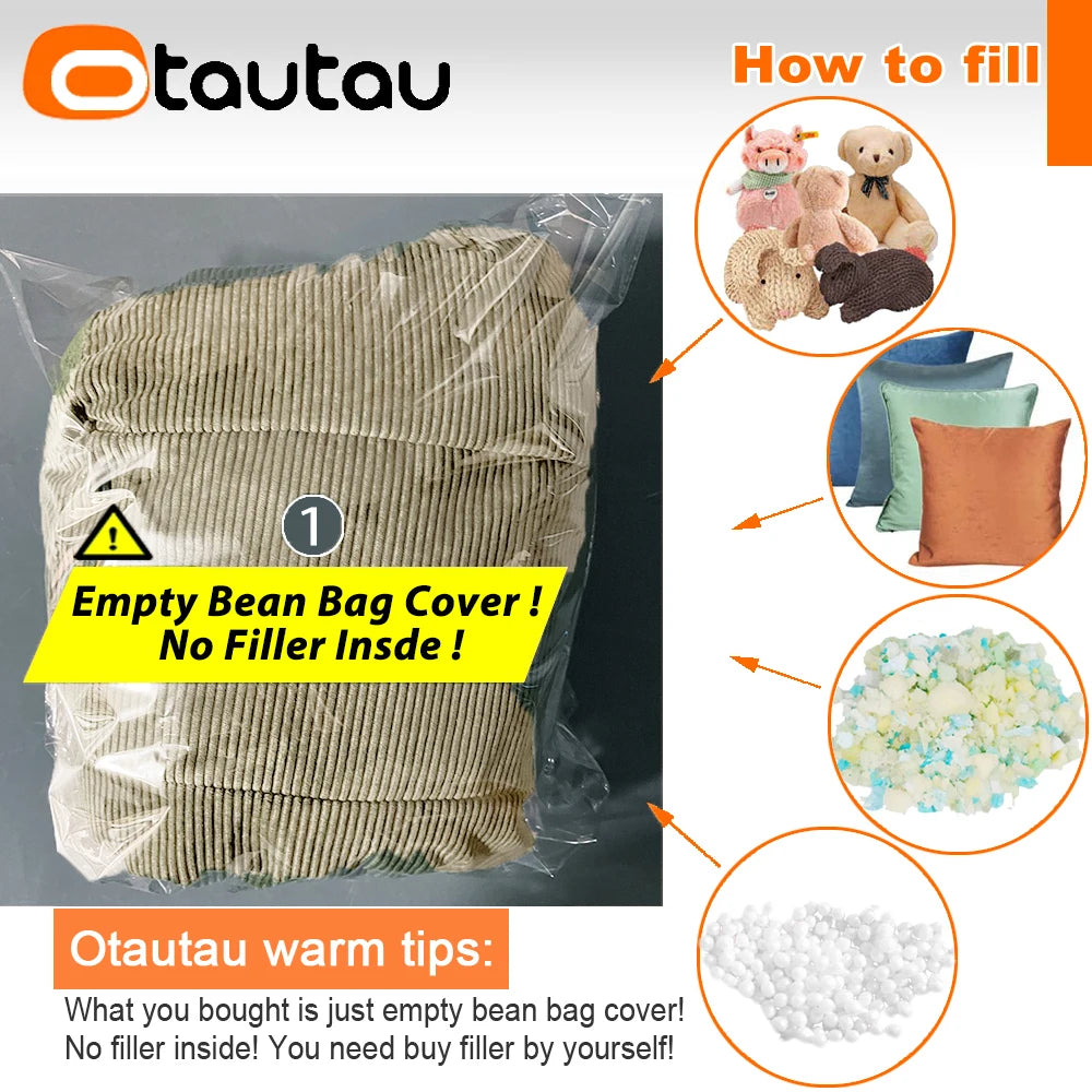 OTAUTAU Corduroy Bean Bag Cover Doll Storage Pouf Corner Beanbag DD005【No Filler Inside! Need To Fill It By Yourself !】
