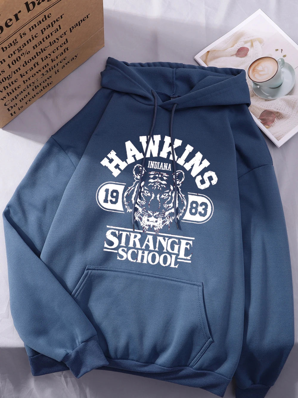 Hawkins Strange School 1983 Prints Hoodies Womens Winter Fleece Warm Sweatshirt Basic Loose Pocket Pullover Street Woman Clothes