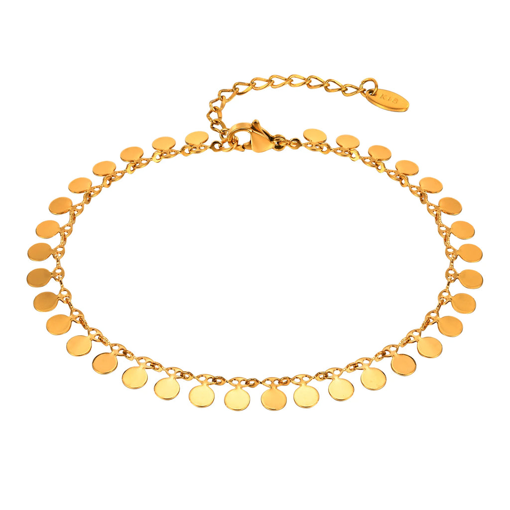 Anklet Bracelets for Women, Waterproof Anklet Adjustable Foot Chain, Coin Dangling Stainless Steel Hypoallergenic Beach Jewelry
