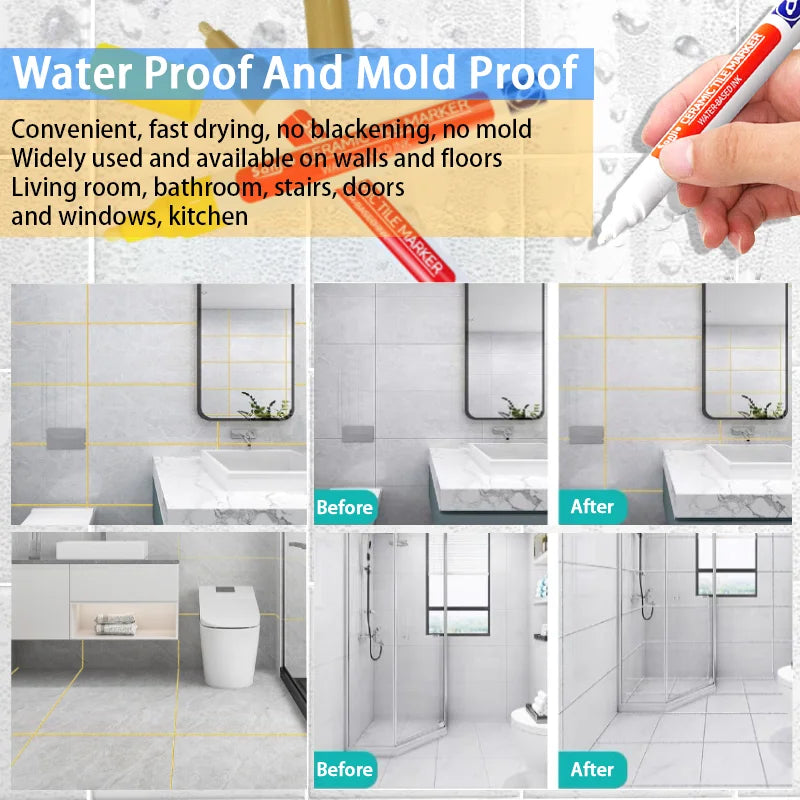1/3 Pcs Waterproof White Marker Pen Wall Seam Repair Tiles Grout Markers Pens Floor Bathroom Decontamination Paint Brush Tools - Free Item.