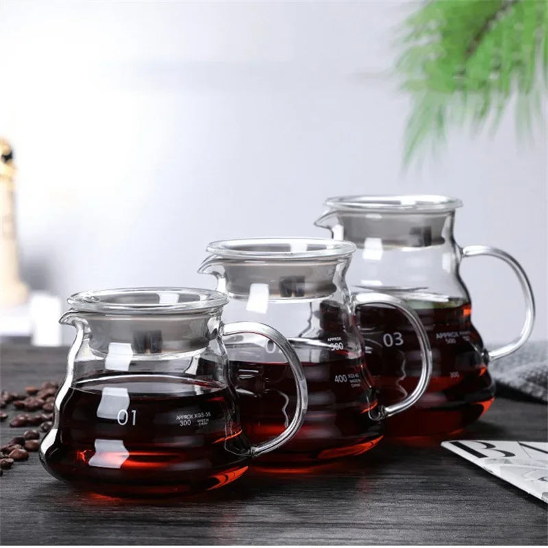 350/600/800ml Hand Brew Coffee Carafe Clouds Shape Clear Glass Kettle Sharing Pot with Lids Espresso Coffee Maker Accessories