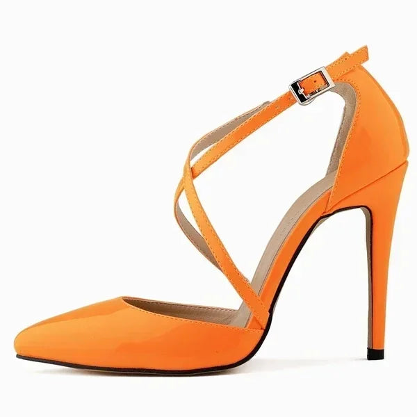 Women Pumps 2026 Summer Slippers Outdoor Casual Sexy Pointed Toes Hollow Stilettos Cross Strap High Heels Female Wedding Shoes