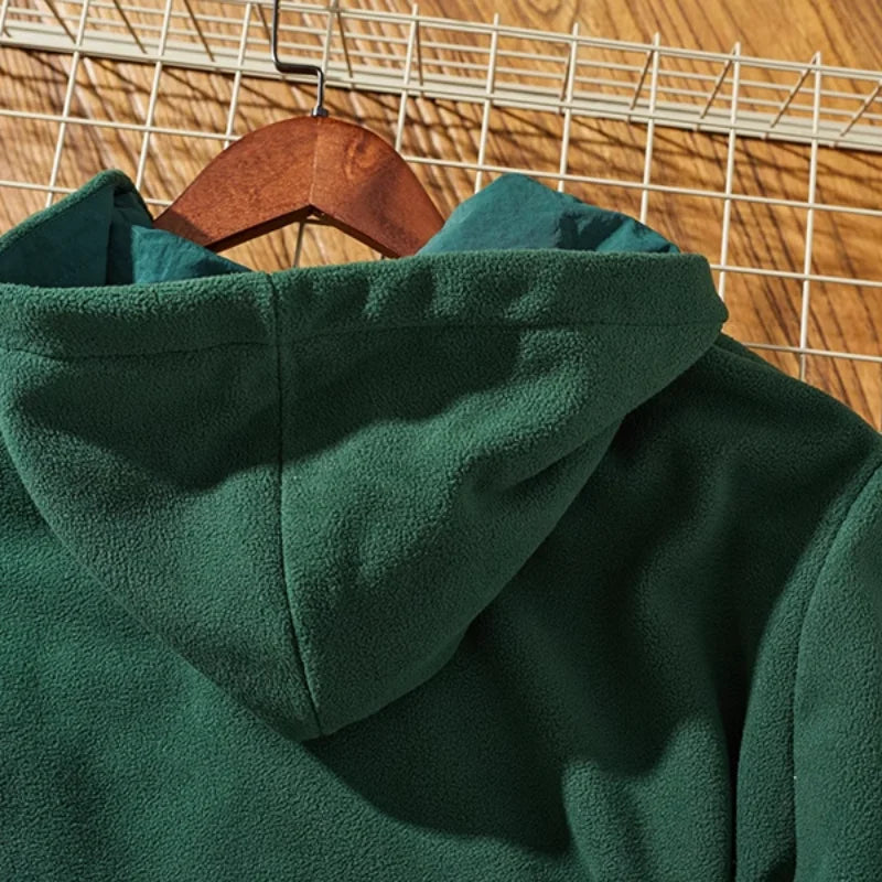 Men's Retro Half-Zip Reversible Fleece Sweater with Hoodie for Autumn/Winter