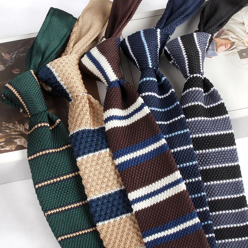 Striped Knitted Neckties For Men Narrow Retro Knitting Neck Tie Korean Style Casual Cravat Shirts Accessories Suit Neckwear - Free Items Weekend.