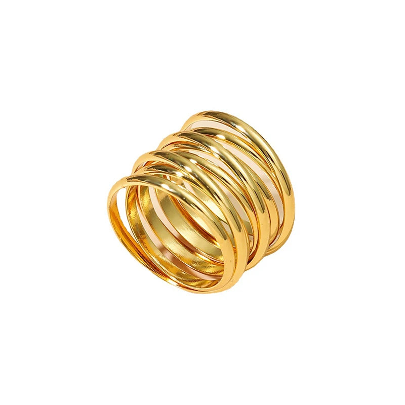 Foxanry Non-fading Gold Color Engagement Rings for Women Couples New Fashion Simple Multilayer Geometric Birthday Party Jewelry