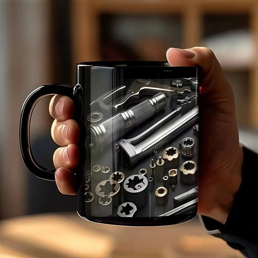 Funny 325ml Mechanic Coffee Mug Ceramic Wrench Pattern Water Cup Toolbox Design Sturdy Mechanic Mug Auto/Car Mechanic Gift