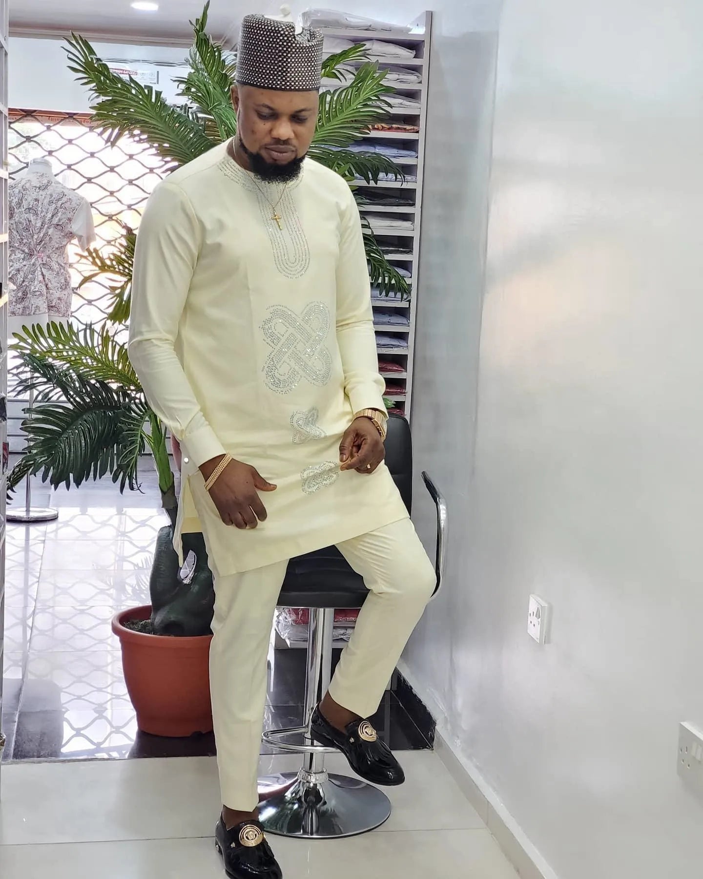 Kaftan Men's Suit African Ethnic Style Long Sleeve Solid Color Casual Suit Men's Traditional Clothing 2-piece Suit