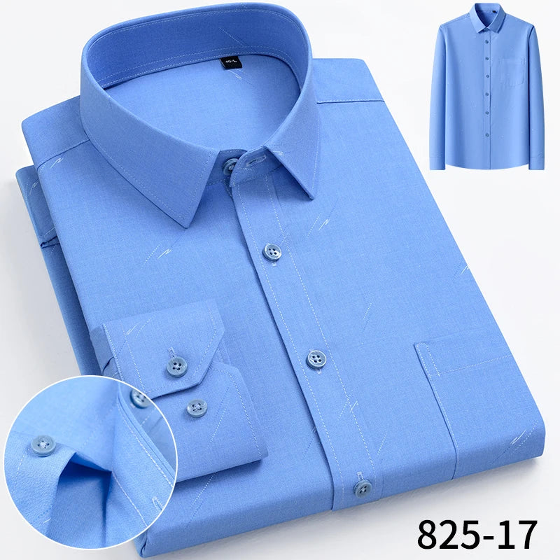 Fashion Casual Solid Strip Casual Shirts For Men Dress Shirts Long Sleeve Shirts Classic Bamboo Fabric Male Social Office Shirts