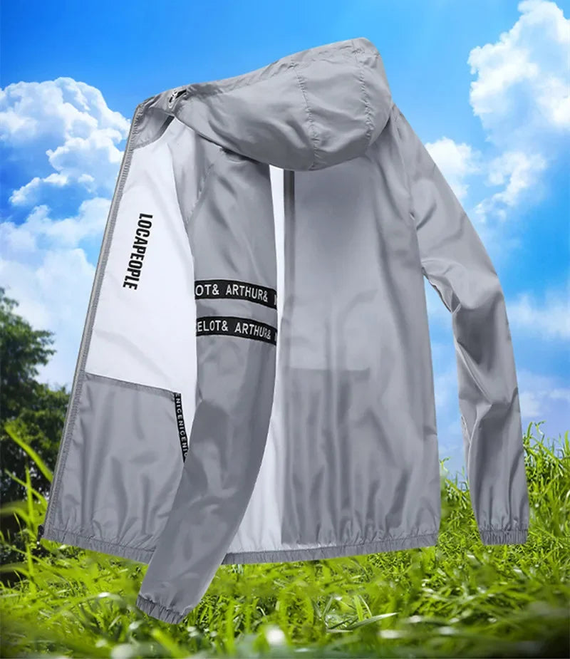 Summer  Sun-Protective Thin Jacket Men Tactic Hiking Fishing Cycling Hooded Gym Sport Windbreaker Ultra Light Coats Jogging