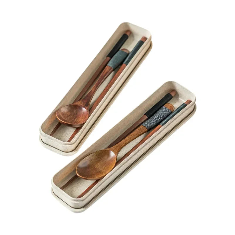 Handmade Dinnerware Cutlery for Kitchen, Wooden Spoon & Fork Dinner Kit for Rice, Soups, Cereal, Home Tableware - Free Item