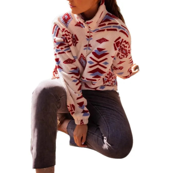 2025 Fleece Sweater Fashion Print Women's Double-sided Fleece Winter Coat