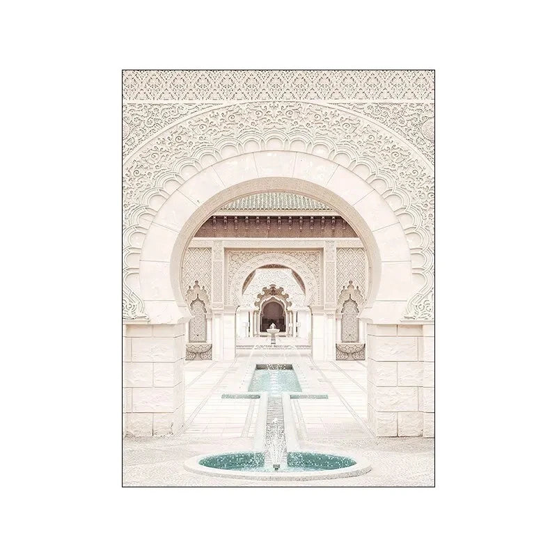 Islamic Mosque Canvas Wall Art Muslim Mosque Building Picture with Inspirational Quote and Leaf Design for Living Room Decor