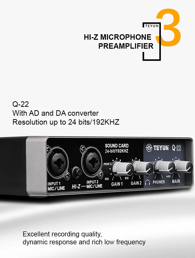 TEYUN Q-24 Q-22 Q-12 Professional Sound Card Audio Mixer Channel Monitoring Electric Guitar Live Recording For Studio Singing