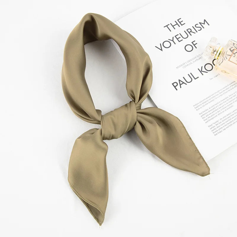 Fashion Solid Kerchief Women Head Scarf For Hair Pink Green White Silk Neck Scarfs Female 70cm*70cm Square Bandanas Lady Scarves