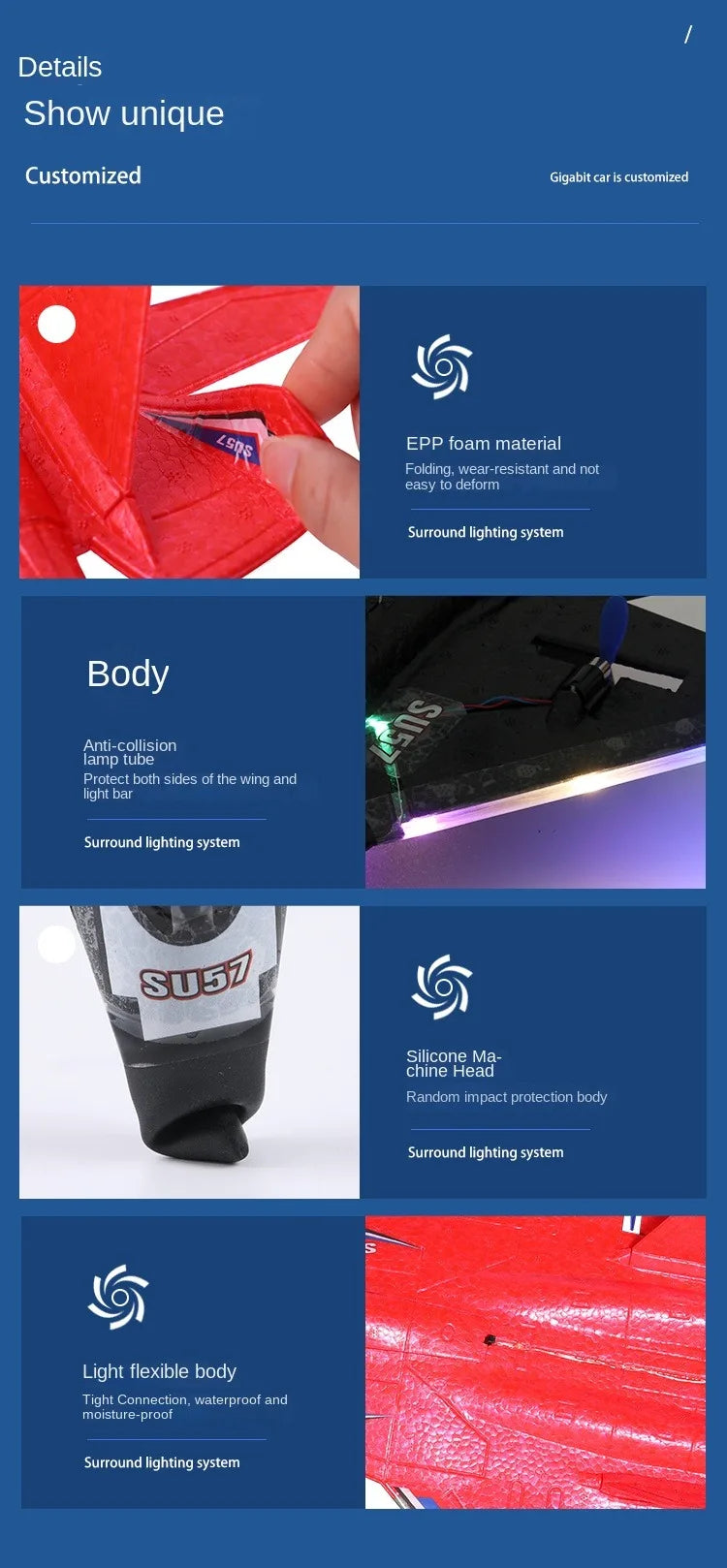 Rc Plane SU 57 Radio Controlled Airplane with Light Fixed Wing Hand Throwing Foam Electric Remote Control Plane