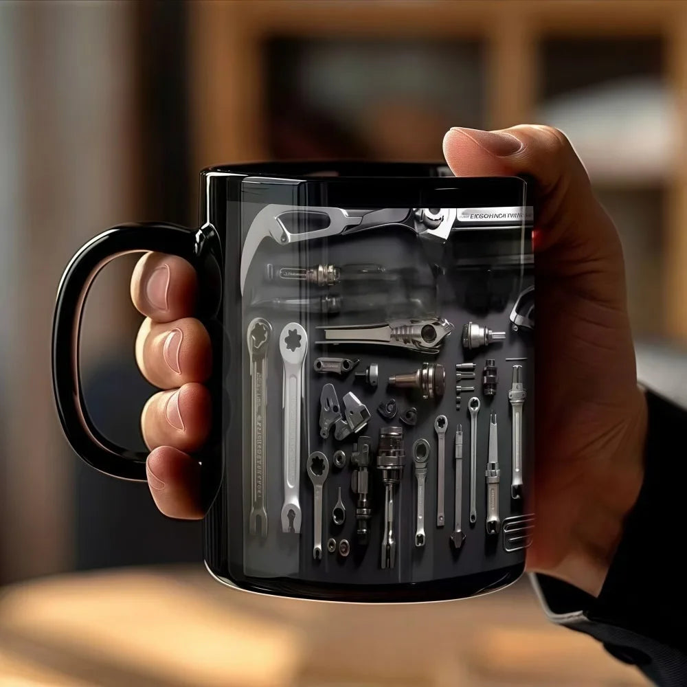 Funny 325ml Mechanic Coffee Mug Ceramic Wrench Pattern Water Cup Toolbox Design Sturdy Mechanic Mug Auto/Car Mechanic Gift