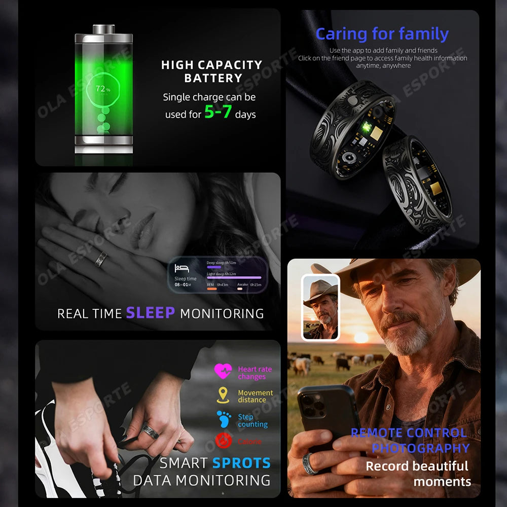 New Retro Smart Ring Health Tracker With Blood Pressure/Oxygen/Heart Rate Monitor Sleep & Sports Tracking Waterproo Fashion Ring